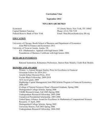 Nina Boyarchenko's CV - Federal Reserve Bank of New York