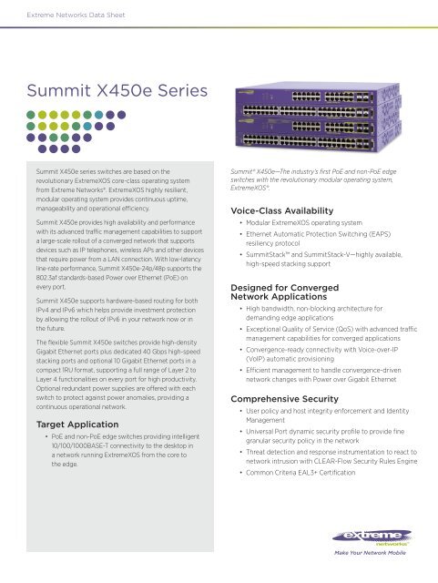 Summit X450e Series - Extreme Networks