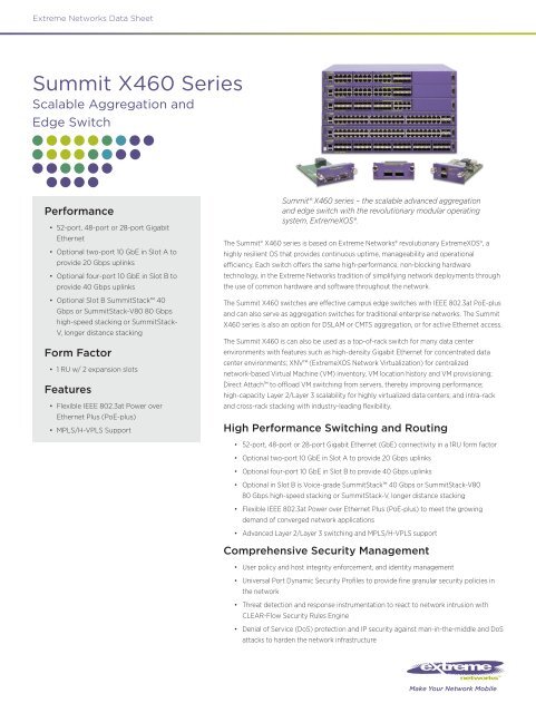 Summit X460 series—the scalable advanced  - Extreme Networks