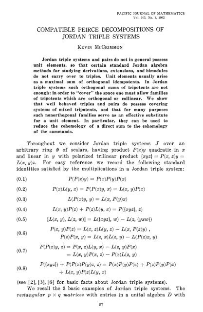 Compatible Peirce decompositions of Jordan triple systems - MSP