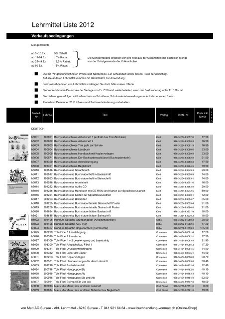 Lehrmittel Liste 2012 Von Matt Ag 6210 Sursee