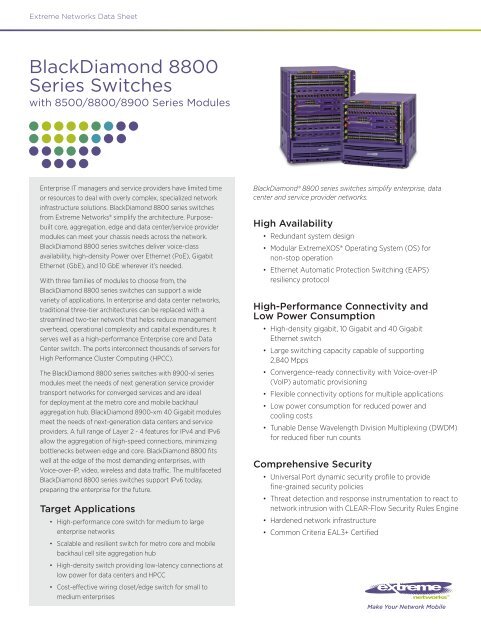BlackDiamond 8800 series chassis-based  - Extreme Networks