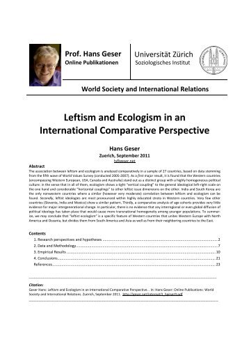 Leftism and Ecolog International Leftism and ... - Prof. Hans Geser