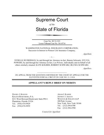 SC12-323 Reply Brief on the Merits - Florida Supreme Court