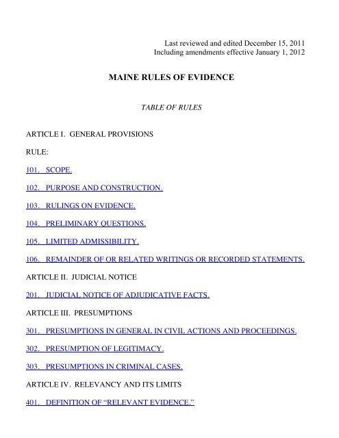 Maine Rules of Evidence - State of Maine Judicial Branch