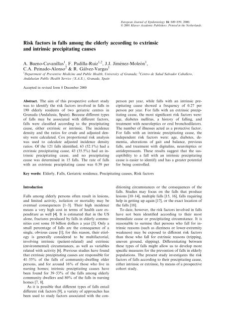 Risk factors in falls among the elderly according to extrinsic and ...
