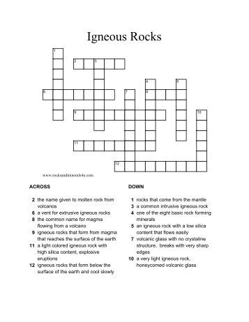 Igneous Rocks Crossword Puzzle