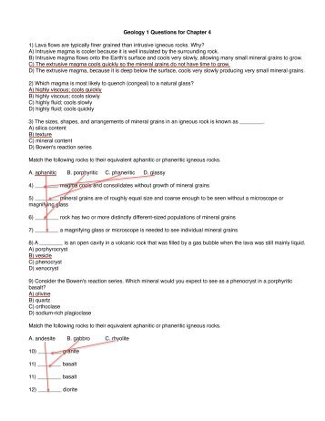 Geology 1 Questions for Chapter 4 1) Lava flows are typically finer ...