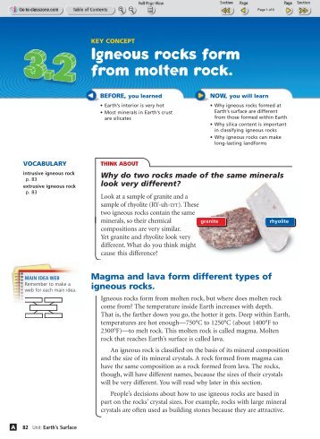 Igneous rocks form from molten rock.
