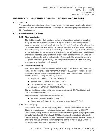 APPENDIX D PAVEMENT DESIGN CRITERIA AND REPORT