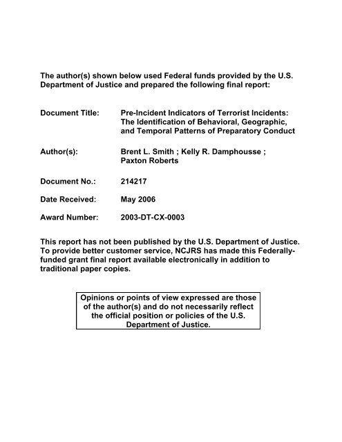 Pre-Incident Indicators of Terrorist Incidents - National Criminal ...