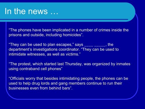 Preventing Unauthorized Cell Phone Use in Prisons Audrey McAfee ...