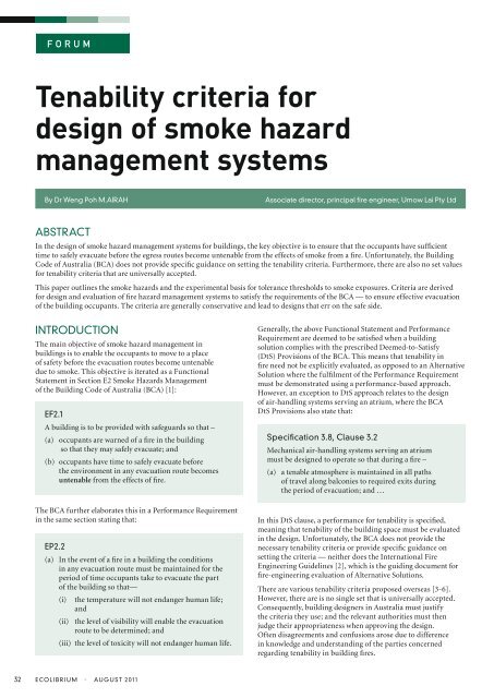 Tenability criteria for design of smoke hazard management ... - Airah