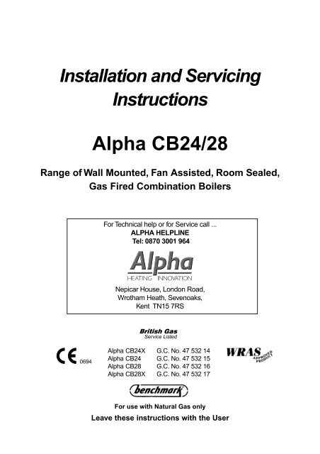 Installation and Servicing Instructions Alpha CB24/28 - Alpha Boilers