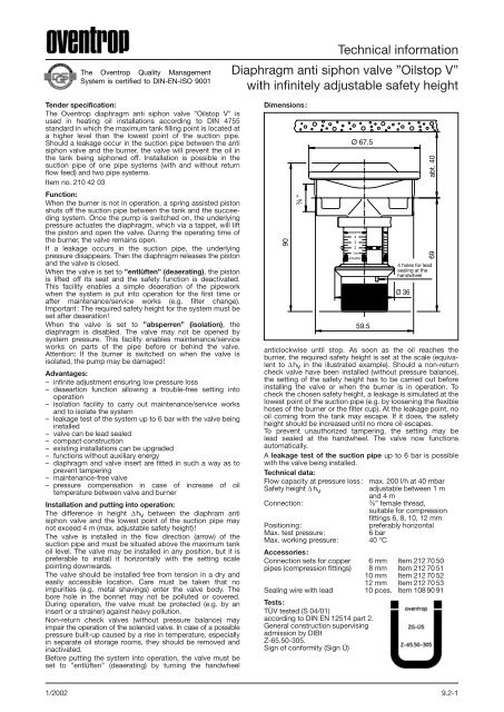 Technical information Diaphragm anti siphon valve ... - Oventrop