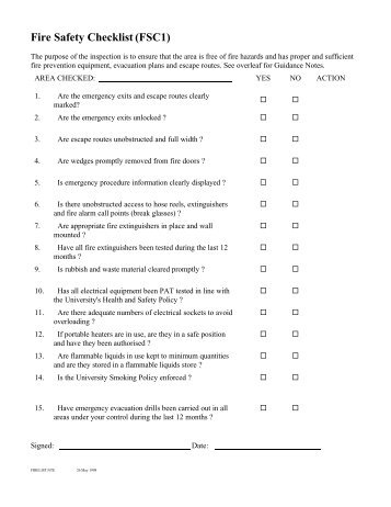 Fire Safety Checklist(FSC1) - University of Ulster