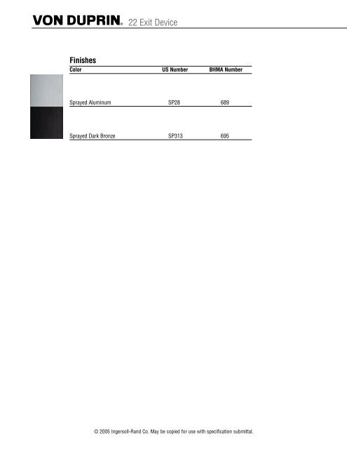 22 Series Exit Devices - Ingersoll Rand Security Technologies