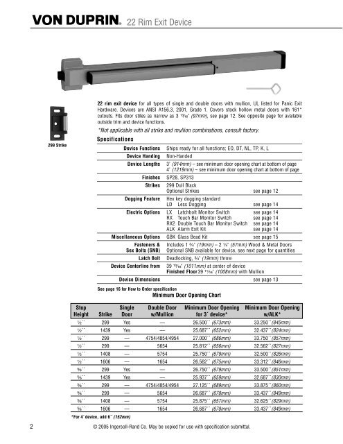 22 Series Exit Devices - Ingersoll Rand Security Technologies