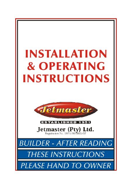 installation & operating instructions - Jetmaster