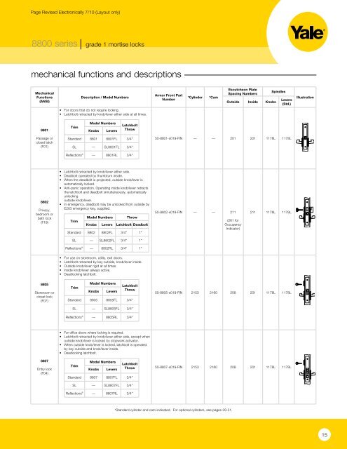 Yale 8000 series Mortise Lock Catalog - Door Hardware