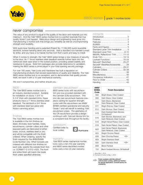 Yale 8000 series Mortise Lock Catalog - Door Hardware