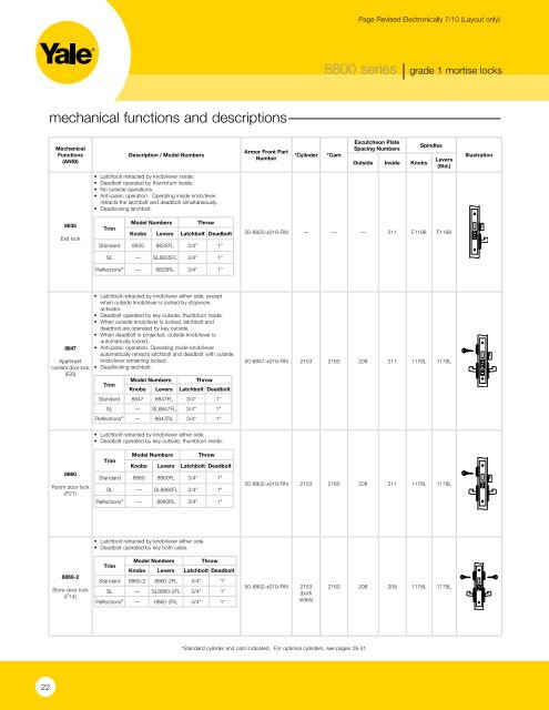 Yale 8000 series Mortise Lock Catalog - Door Hardware