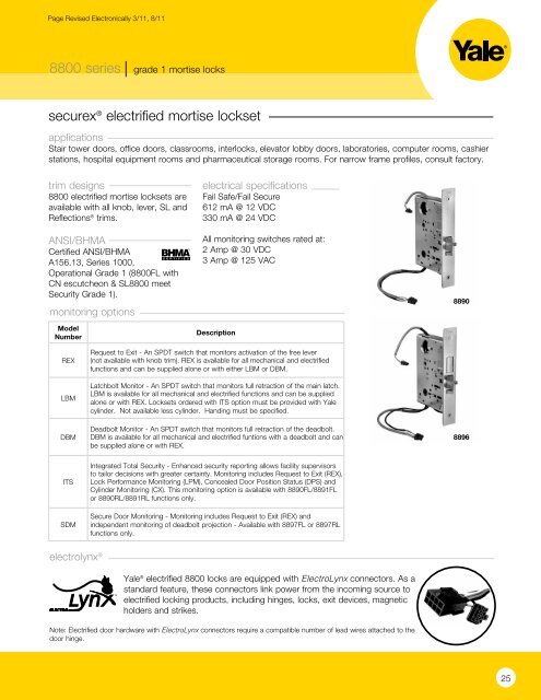 Yale 8000 series Mortise Lock Catalog - Door Hardware