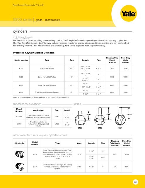 Yale 8000 series Mortise Lock Catalog - Door Hardware