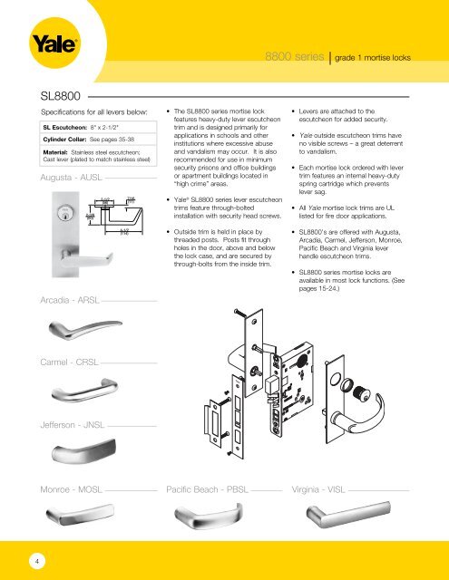 Yale 8000 series Mortise Lock Catalog - Door Hardware