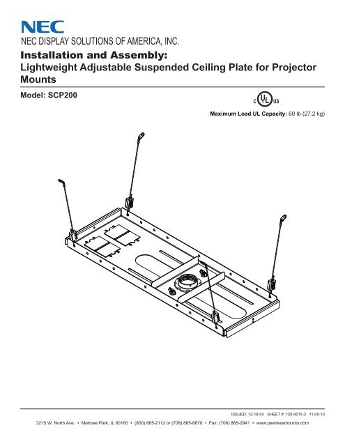 Scp200 Ceiling Plate Instruction Nec Display Solutions