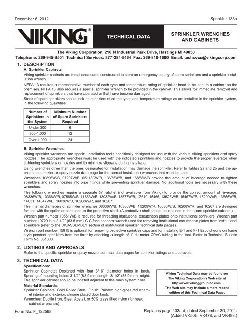 sprinkler wrenches and cabinets technical data - Viking