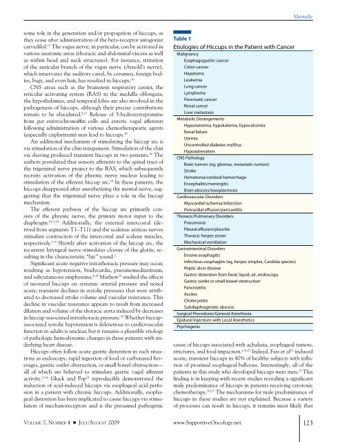 Diagnosis and Management of Hiccups in the Patient - Oncology ...