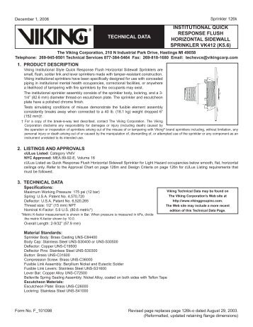 institutional quick response flush horizontal sidewall ... - Viking