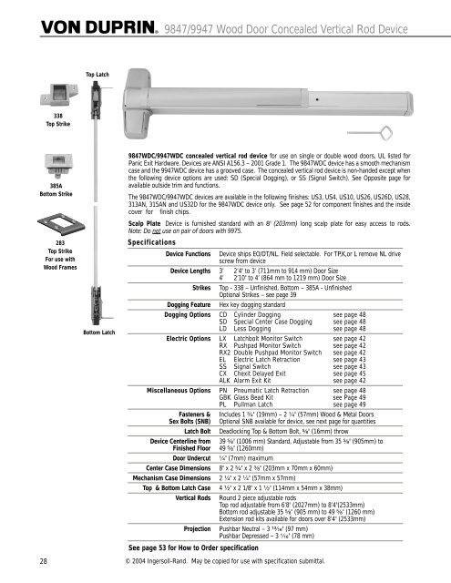 98/99™ Series Exit Devices - Von Duprin