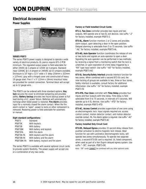 98/99™ Series Exit Devices - Von Duprin