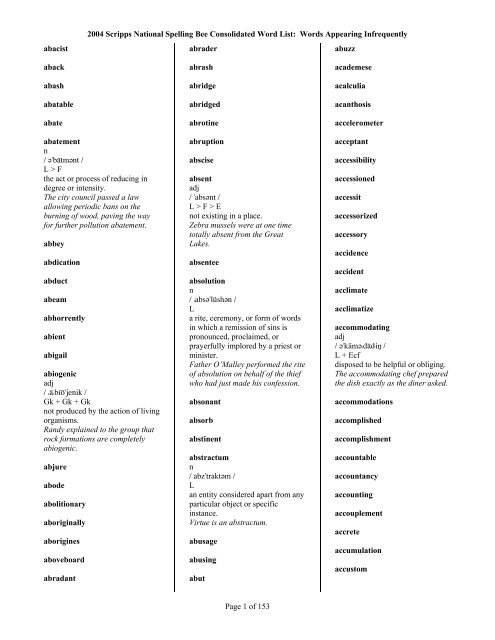 2004 Scripps National Spelling Bee Consolidated ... - Project Read