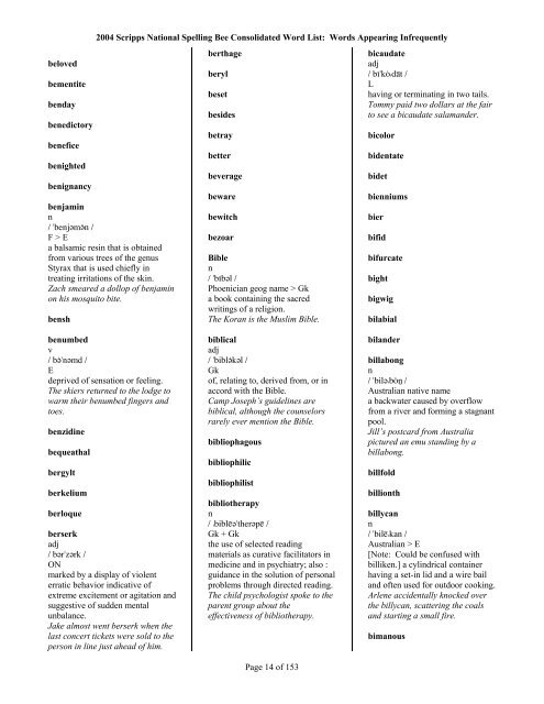 2004 Scripps National Spelling Bee Consolidated ... - Project Read