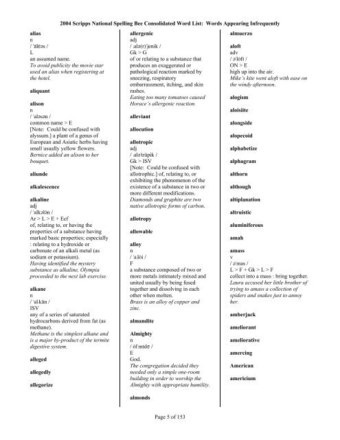 2004 Scripps National Spelling Bee Consolidated ... - Project Read