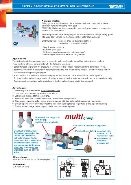 Hydraulic Safety group stainless steel SFR - Watts Industries