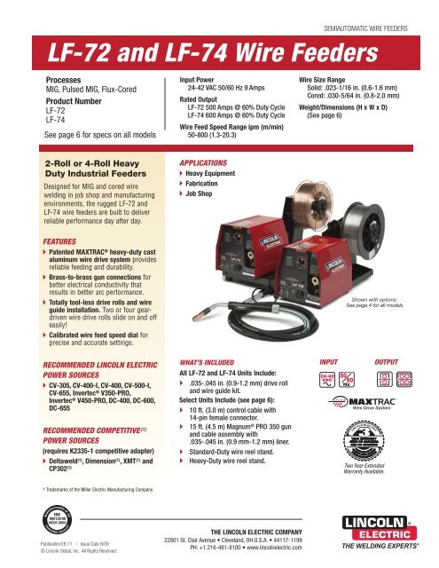 Wire Feeders Lf 72 And Lf 74 Wire Feeders Lincoln Electric