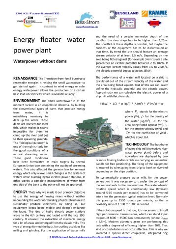 Energy floater water power plant - Technologiekompetenz Fluss-Strom