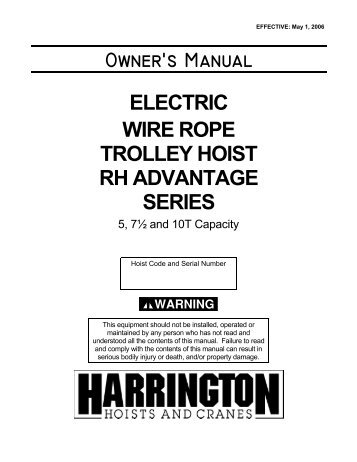 Owner's Manual ELECTRIC WIRE ROPE TROLLEY HOIST RH ...