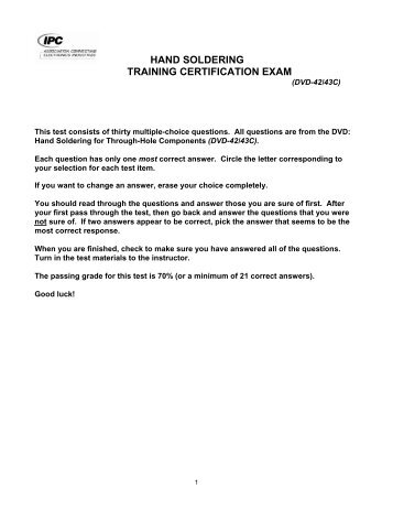 HAND SOLDERING TRAINING CERTIFICATION EXAM - IPC