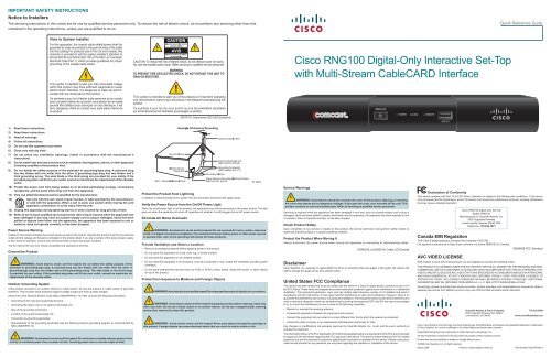 Cisco RNG100 Digital-Only Interactive Set-Top with Multi-Stream ...