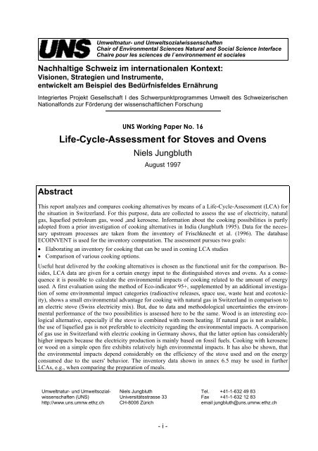 Life-Cycle-Assessment for Stoves and Ovens - ESU-services Ltd.