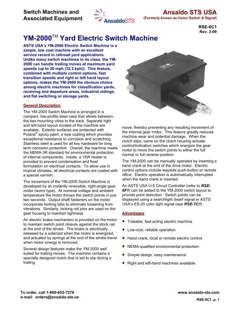YM-2000TM Yard Electric Switch Machine - Ansaldo STS