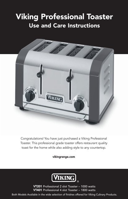Viking Professional Toaster Use And Care Instructions - Abt