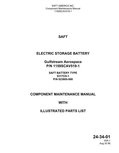 SAFT ELECTRIC STORAGE BATTERY Gulfstream Aerospace P/N ...