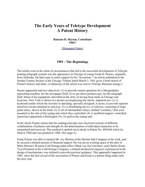 The Early Years of Teletype Development A Patent ... - Baudot.net
