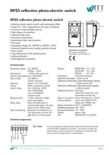 RP25 reflective photo-electric switch - Witt Sensoric GmbH Berlin